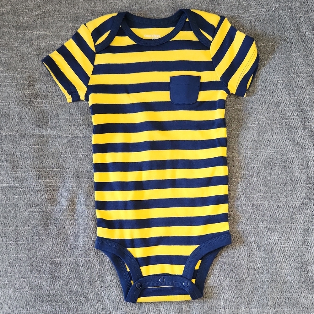 NWOT Carter's Simple Joys 12M Striped Yellow and Blue Onesie